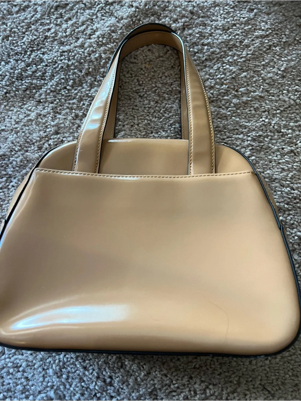 Cream Patent Shoulder Bag with Decorative Tie